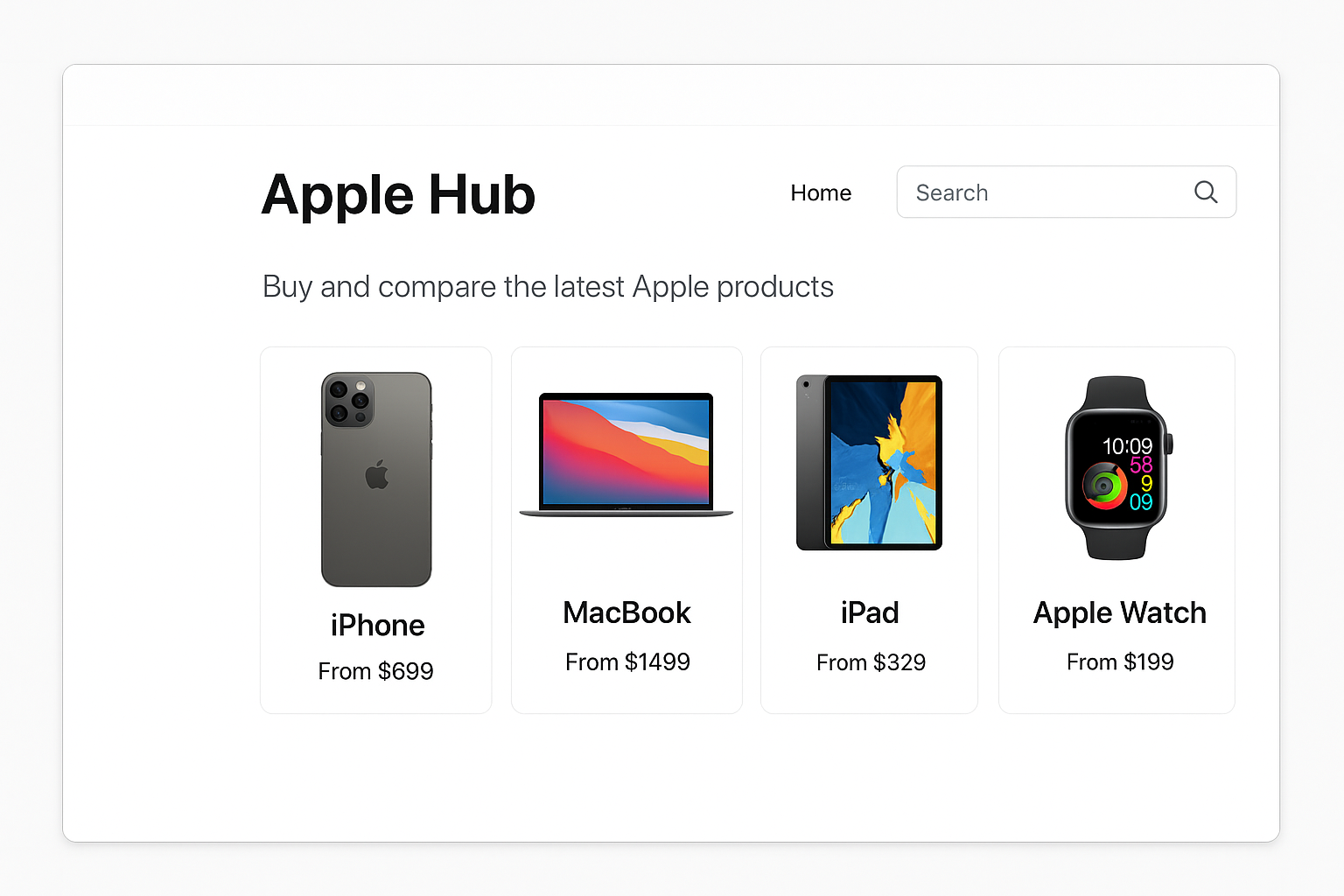 Captura del proyecto Apple-Hub, tienda tipo Apple